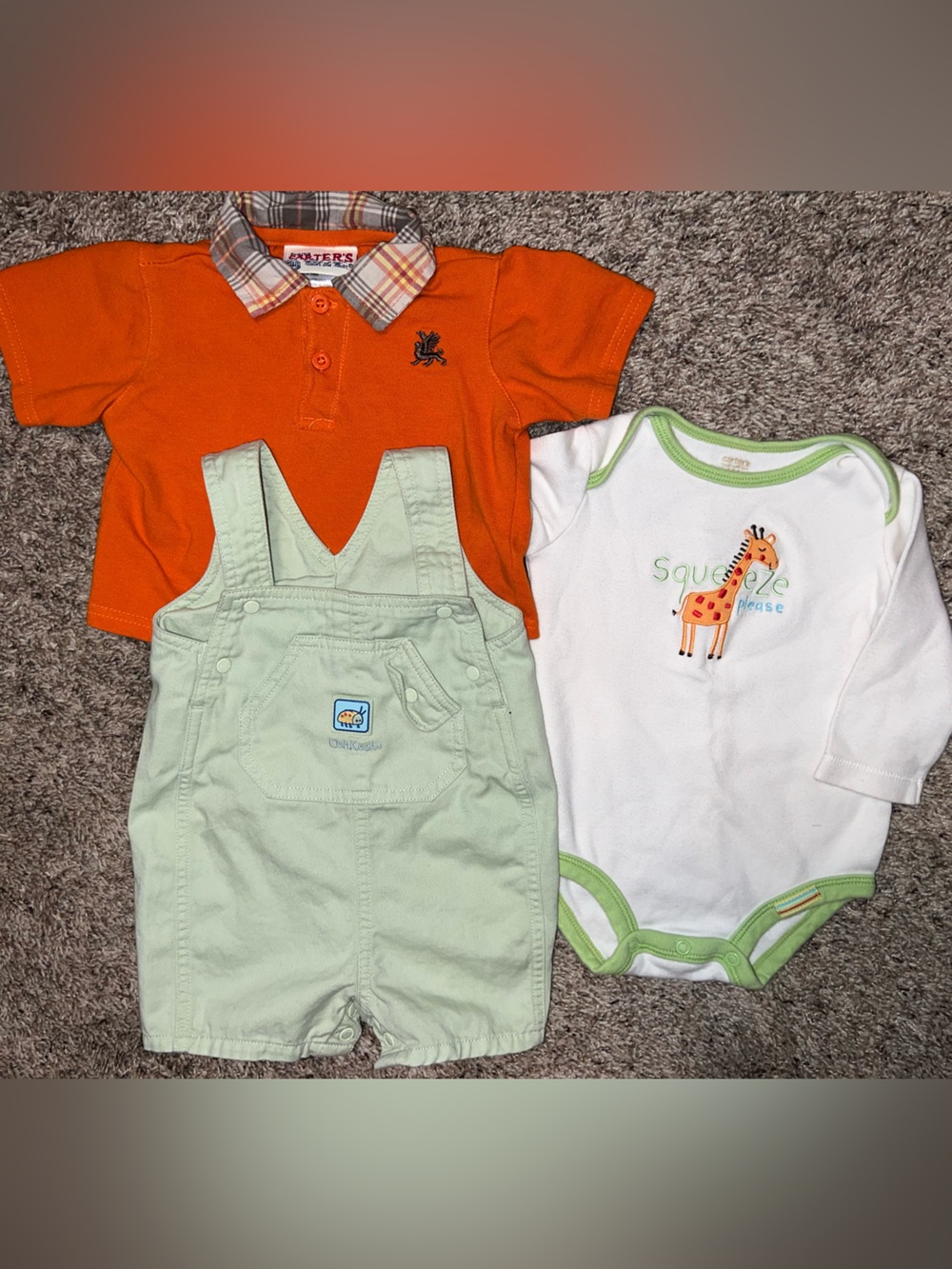 Vintage Bundle Baby Boy 3/6m Carters Polo, Green Overalls, Giraffe Bodysuit